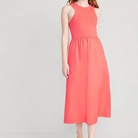 Old Navy Coral A-Line Halter Midi Dress Size Large - Picture 5 of 8